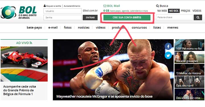 Criar conta bol mail