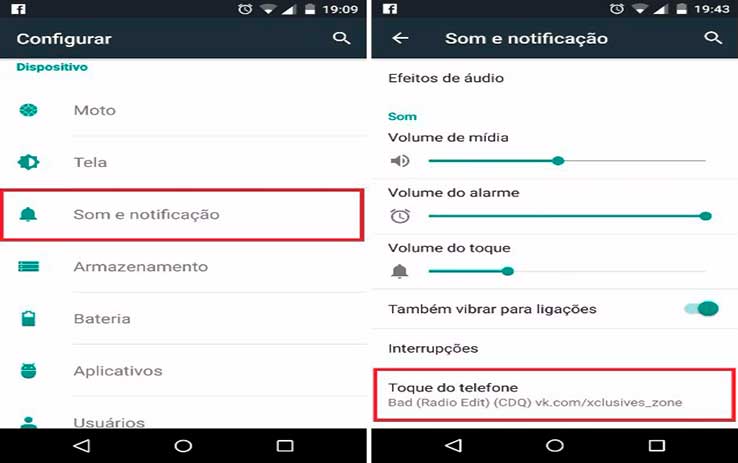 Tela para mudar toque celular Android