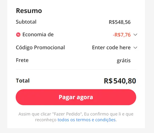 Imagem carrinho de compras do aliexpress