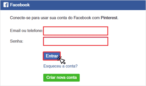 Pinterest entrar com facebook