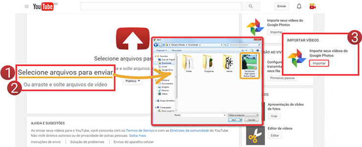 Selecionar vídeo para enviar ao site