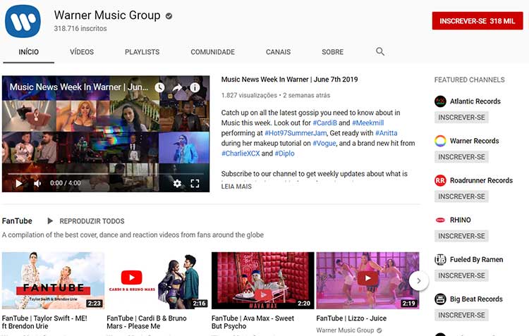 Warner music youtube clipes musicais